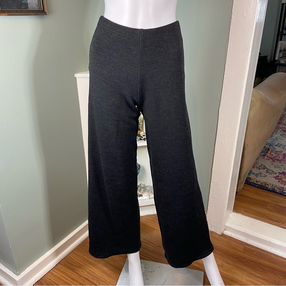 Zara Charcoal Dark Gray Knit Wide Leg Pants Trousers Stretch Small S